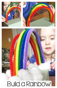 Kids build a pipe cleaner rainbow to work on colors and fine motor skills!