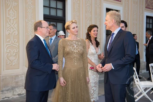 Prince Albert and Princess Charlene of Monaco held a reception for actors at the Prince's Palace