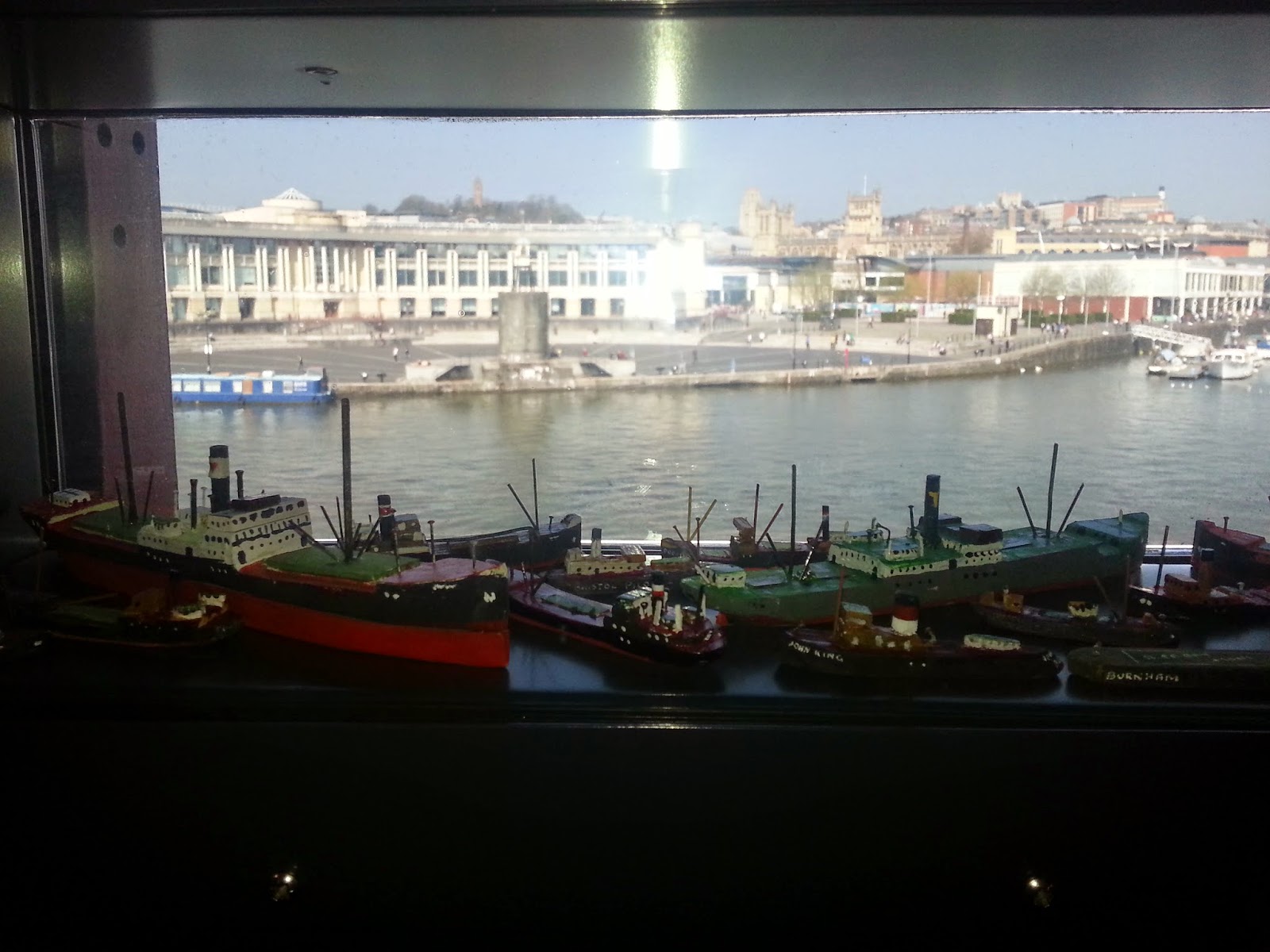 Bristol Harbour throught the window of Mshed