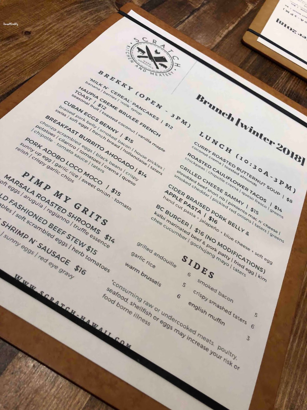 Hawaii Mom Blog Scratch Kitchen & Meatery Winter 2018 Menu