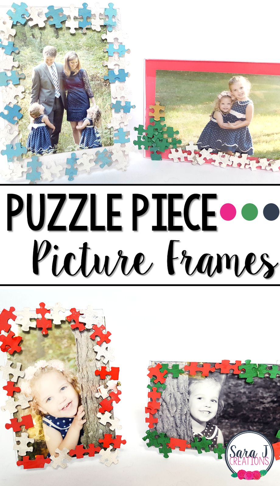 This DIY Christmas gift idea is the perfect craft for kids to make for their family members.  I love the different colored puzzle pieces on the picture frame!