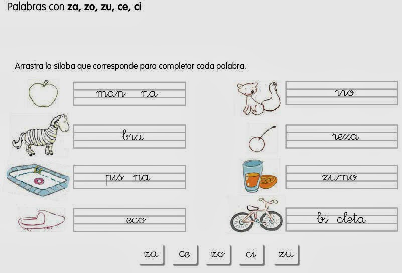 los toritos: PALABRAS CON ZA, ZO, ZU, CE, CI.