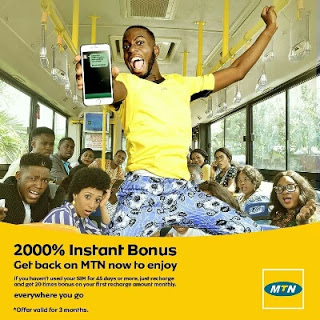 MTN welcome back bonus gives you 2000% bonus MTN welcome back bonus gives you 2000% bonus