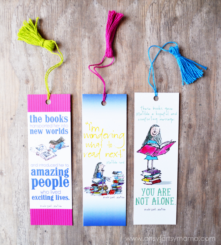 Free Printable Roald Dahl Bookmarks and DIY Mini Tassel Tutorial at artsyfartsymama.com