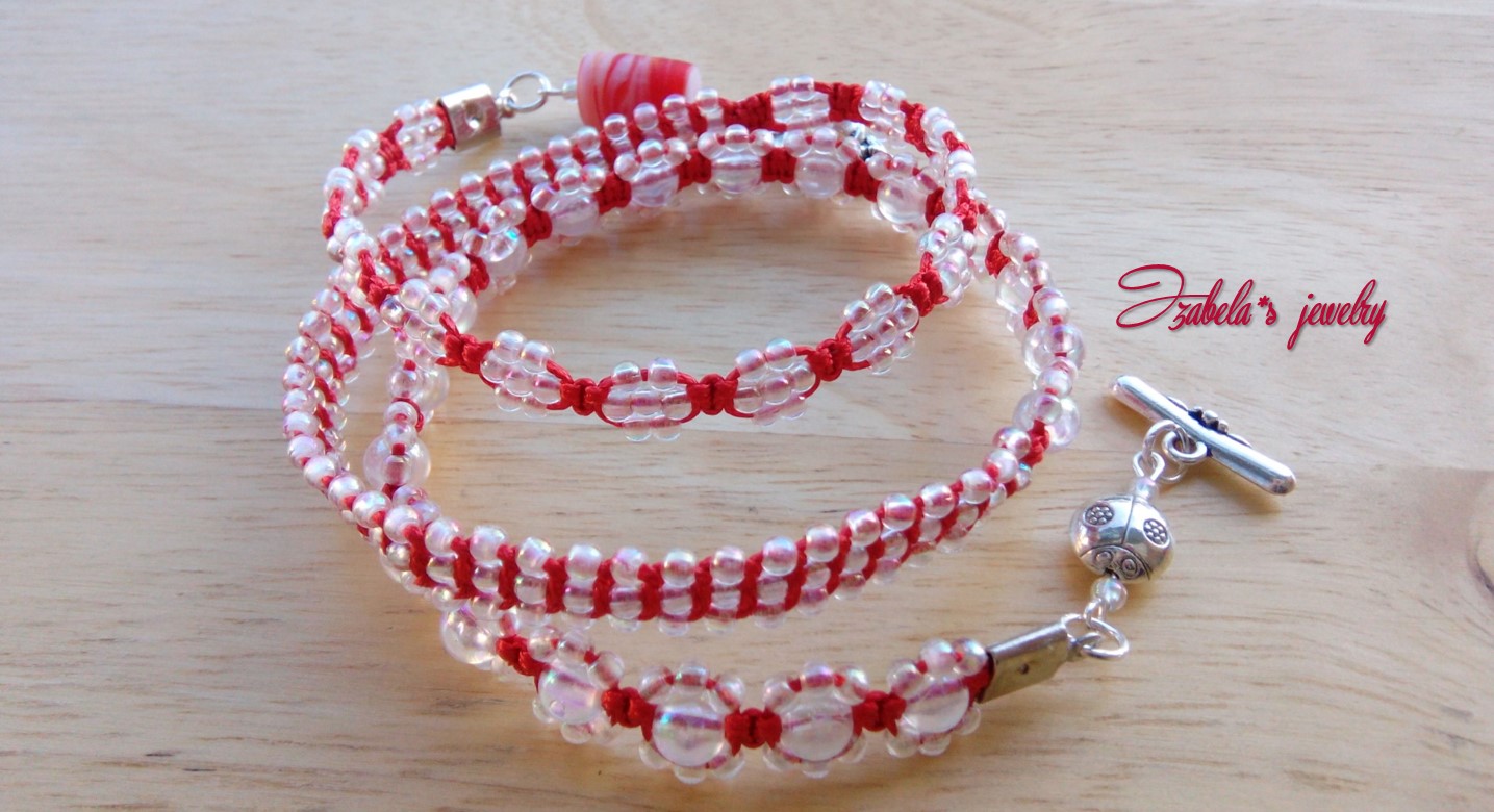 Square knot bracelet with beads (multi wrap) / Izabela craftwork