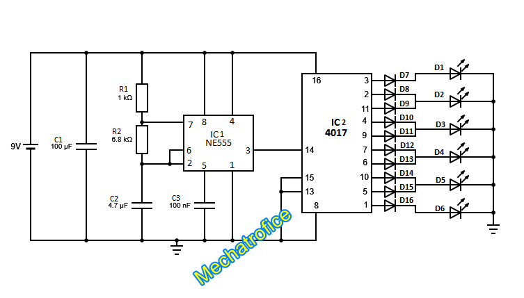 Decade Counter Circuit With 4017