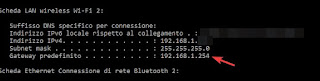 Gateway predefinito Gateway via prompt