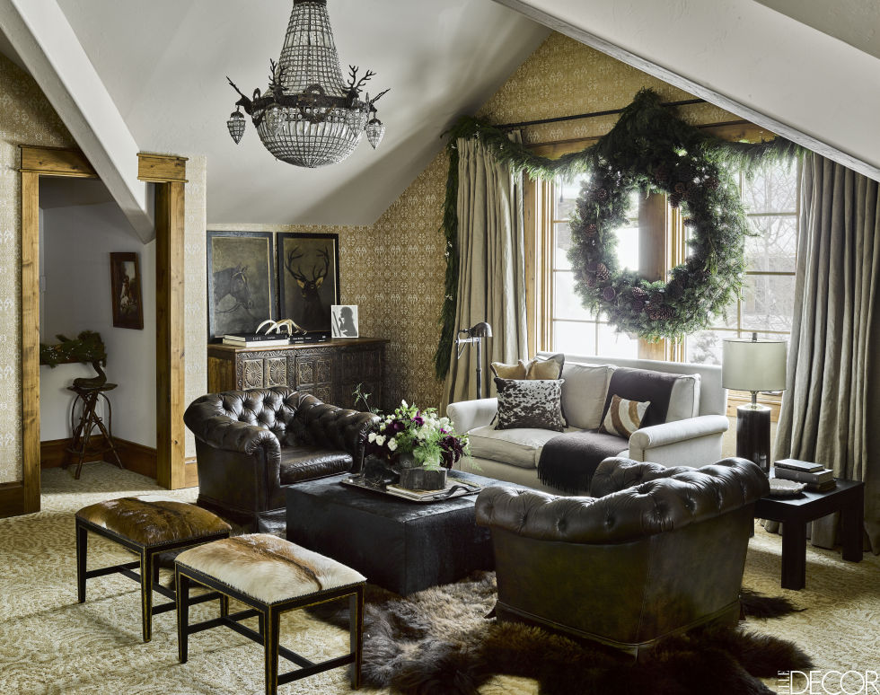 Gorgeous masculine rustic chic Willy Nelson suite bedroom in Montana ski house by Ken Fulk