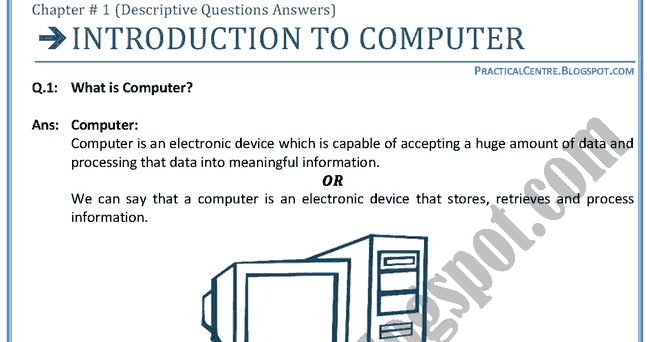 Practical Centre: Introduction to Computer - Descriptive Questions ...
