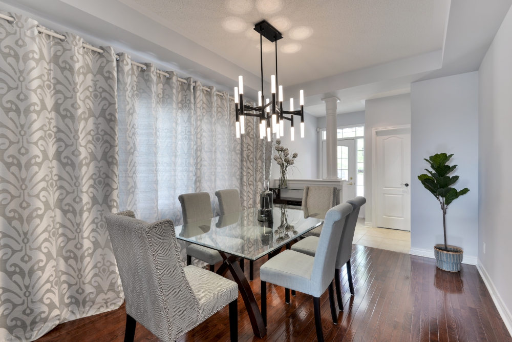 modern dining room with LED chandelier