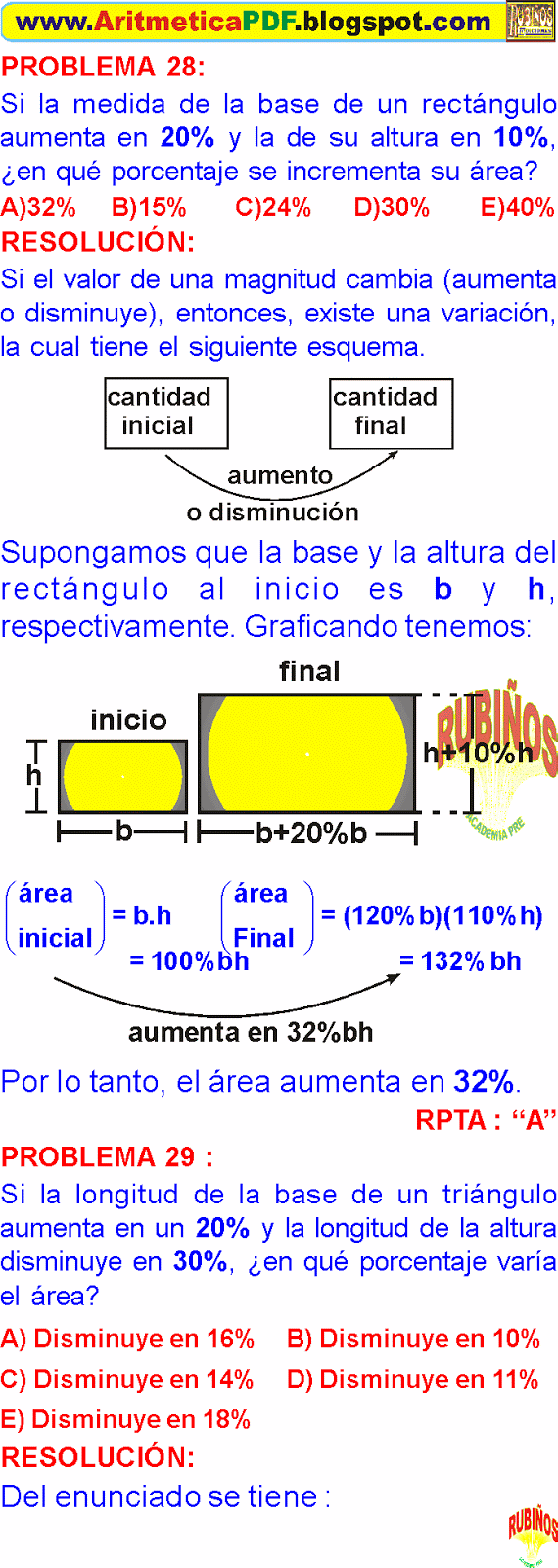 calcular tanto por ciento incremento dos cantidades