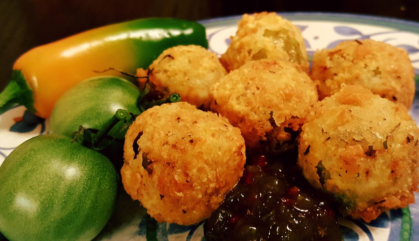 Mini Slice of Farm Fried Green Cherry Tomato Jalapeno Poppers