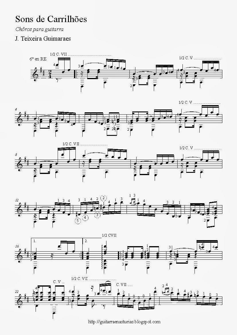 Partituras de guitarra: J. Teixeira Guimaraes. Sons de Carrilhões