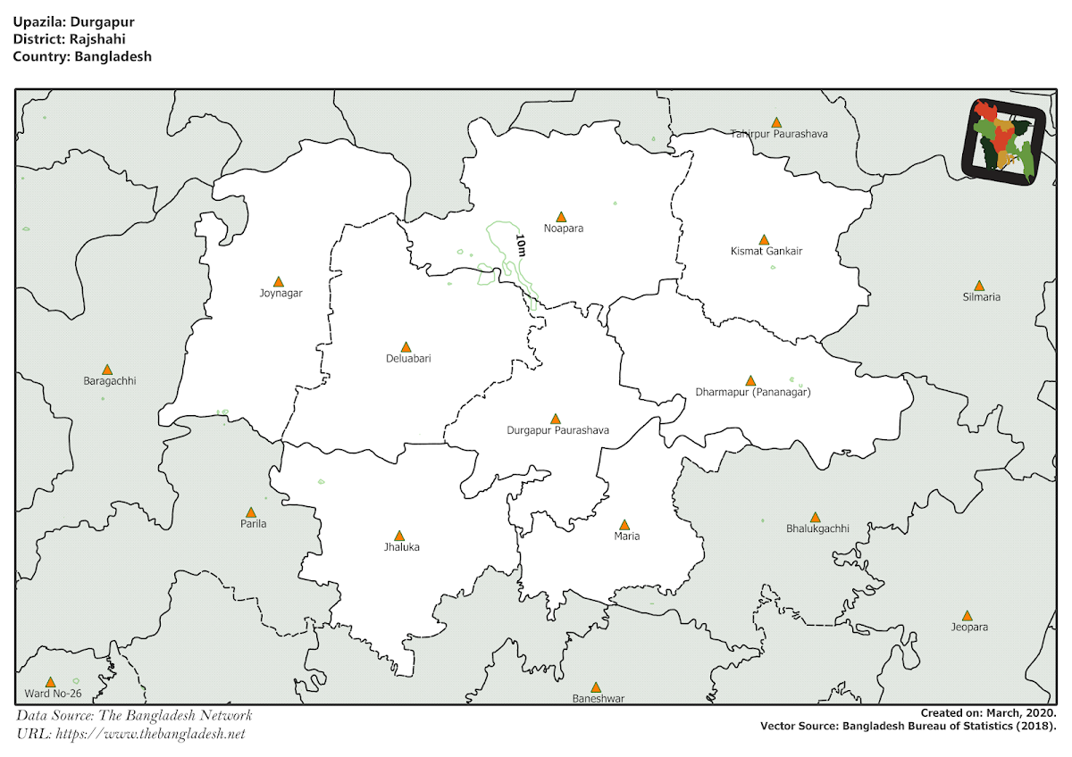 Durgapur Upazila Elevation Map Rajshahi District Bangladesh