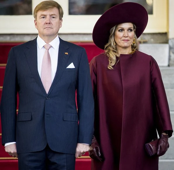 Queen Maxima's new claret red dress are from the 2018 collection of Belgian fashion house Natan. Queen wore her claret red coat by Natan