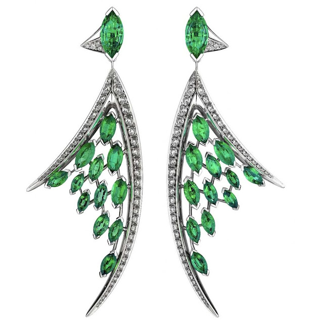 White Gold Diamond and Emerald Earrings