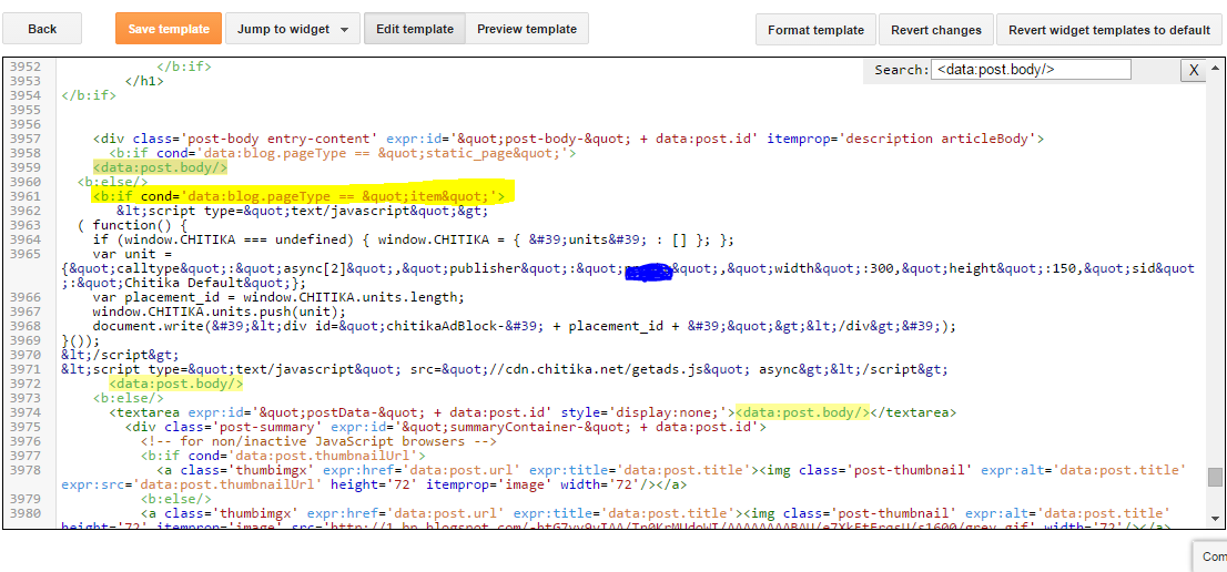 Example for Insert Adsense or Chitika Ad Code Between Post Title and Body