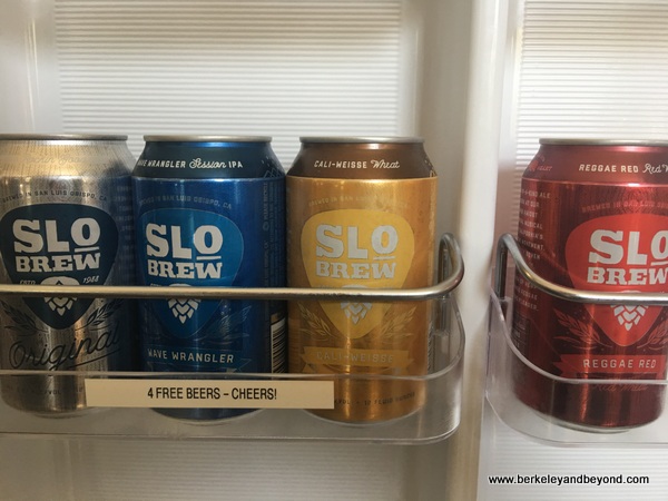 comp beers in fridge at The Lofts at SLO Brew in San Luis Obispo, California comp beers in fridge at The Lofts at SLO Brew in San Luis Obispo, California