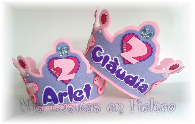 corona de cumpleaños, niños, corona de fieltro, fiesta, felt crown, coroa, feltro, aniversario, Peppa, Peppa Pig