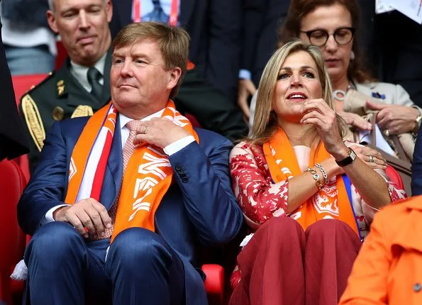 King Willem Alexander and Queen Maxima watched the UEFA WEURO 2017 Group A match. Queen wore Natan dress