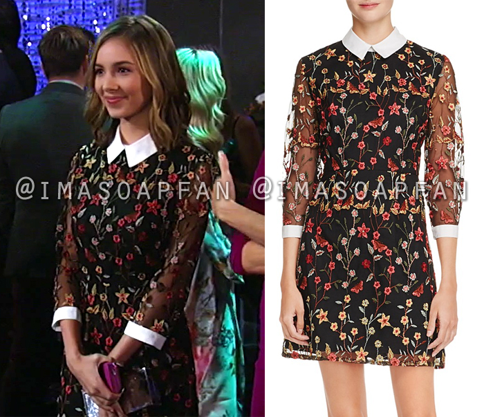 Molly Lansing Davis, Haley Pullos, Floral Embroidered Black Dress with Contrast Collar, General Hospital, GH