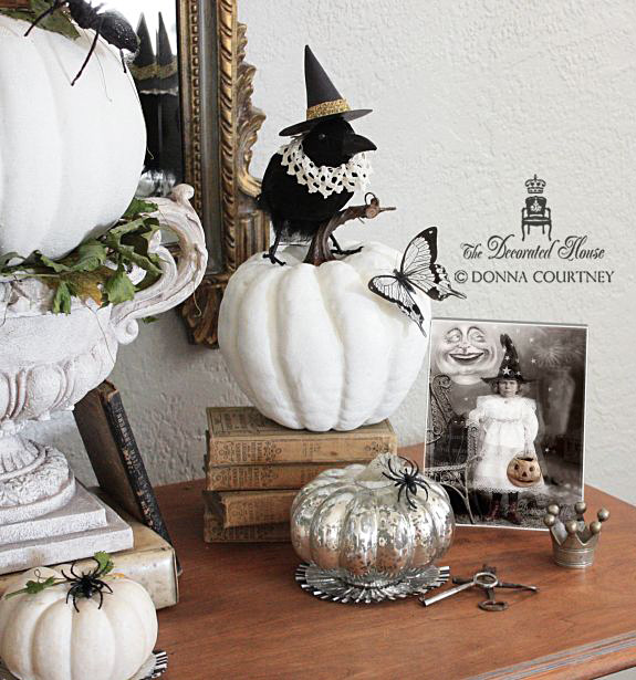 The Decorated House :: Halloween Decorating with Black and White. Come see the funny crows all dressed up for the holiday, and get some more fun ideas for decorating Halloween in Black and White!