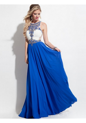 A-line Scoop Floor-length Chiffon Prom Dresses/Evening Dresses #SI029