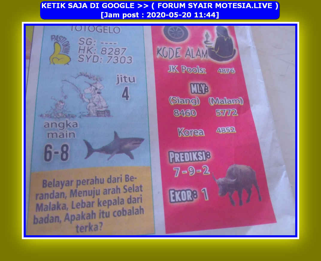 Kode Syair Sydney 20 Mei 2020 Forum Syair Togel Hongkong Singapura Sydney
