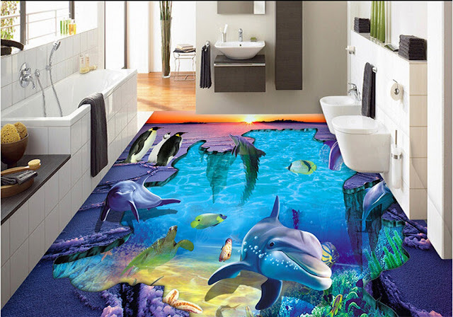 bathroom 3D flooring realistic dolphines theme bathroom 3D flooring realistic dolphines theme