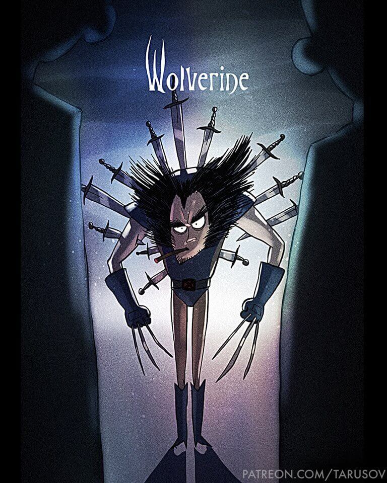 Wolverine al estilo Tim Burton Superhéroes Marvel y DC Comics al estilo Tim Burton