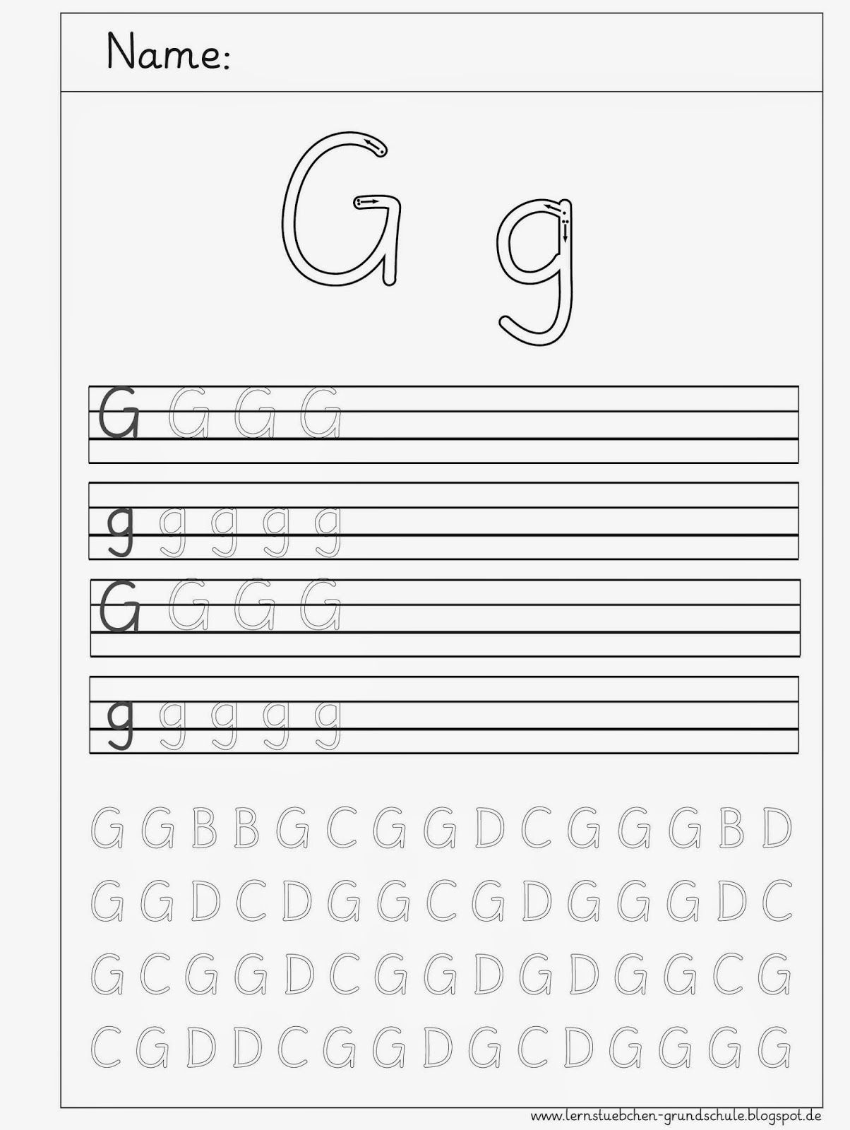 Lernstübchen: G - g Arbeitsblätter zum Schreiben