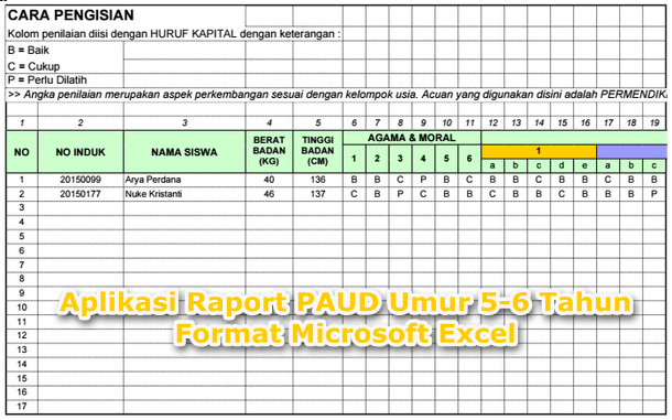 Aplikasi Raport PAUD Umur 5-6 Tahun Format Microsoft Excel