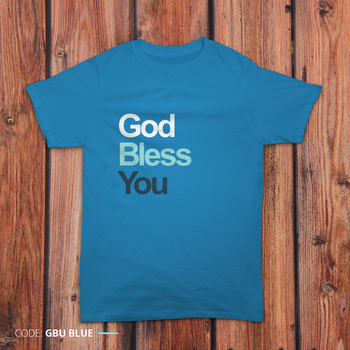 Gambar kaos 'God Bless You' warna biru