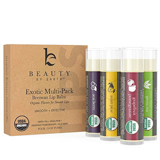 Organic Lip Balm Multi Pack; 4 Tubes of Fruit Flavored Organic Lip Balm
