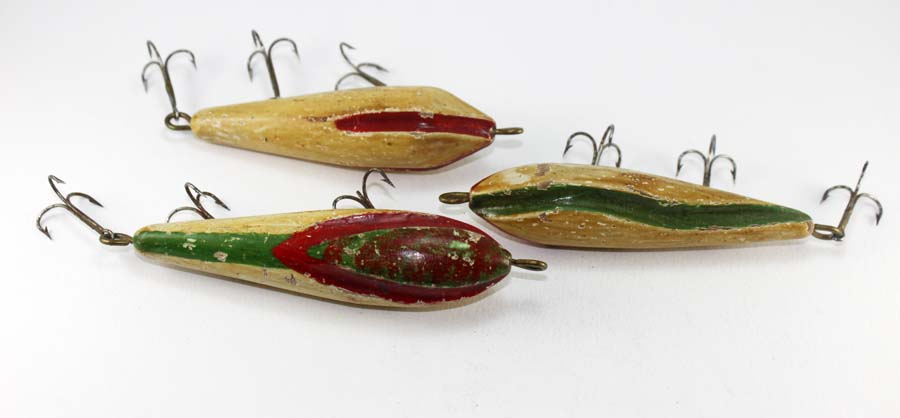 Chance's Folk Art Fishing Lure Research Blog: Trio of Homemade Wobbler  Style Fishing Lures