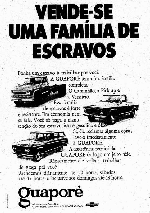 Propaganda da Concessionária Guaporé (Chevrolet) - Família de Escravos - 1970.