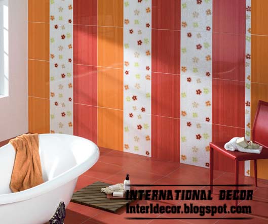 Latest orange  wall tile  designs  ideas  for modern bathroom 