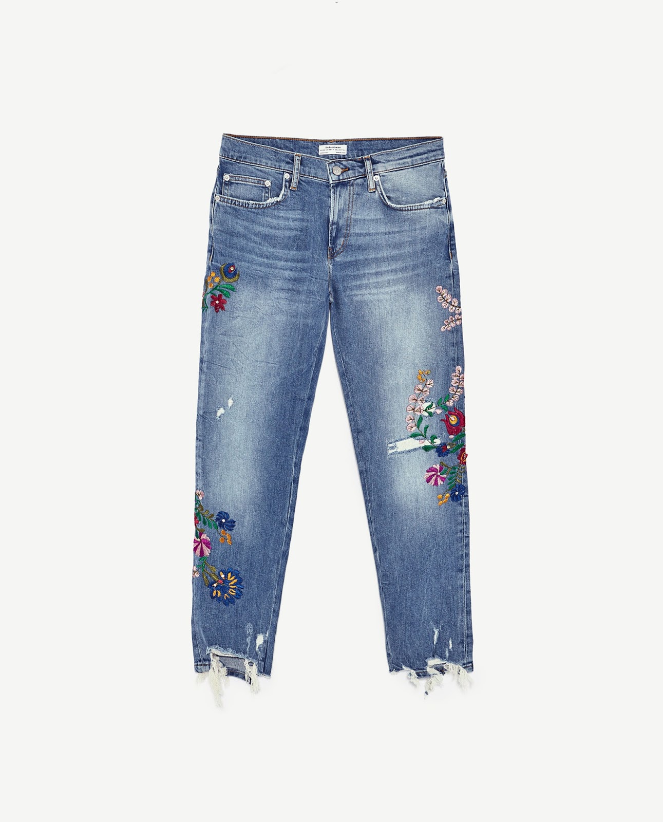 ZARA haftowane jeansy boyfriendy z motywem kwiatowym ZARA haftowane jeansy boyfriendy z motywem kwiatowym, boyfriendy Zara, wyprzedaż Zara co kupić