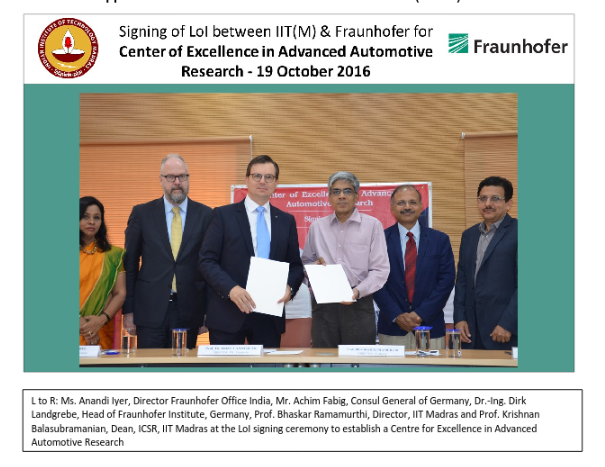 IIT Madras partners with Fraunhofer Gesellschaft, Germany to establish a Centre for Advanced Automotive Research IIT Madras partners with Fraunhofer Gesellschaft, Germany to establish a Centre for Advanced Automotive Research