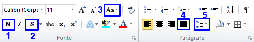 grupo fonte e paragrafo da guia pagina inicial