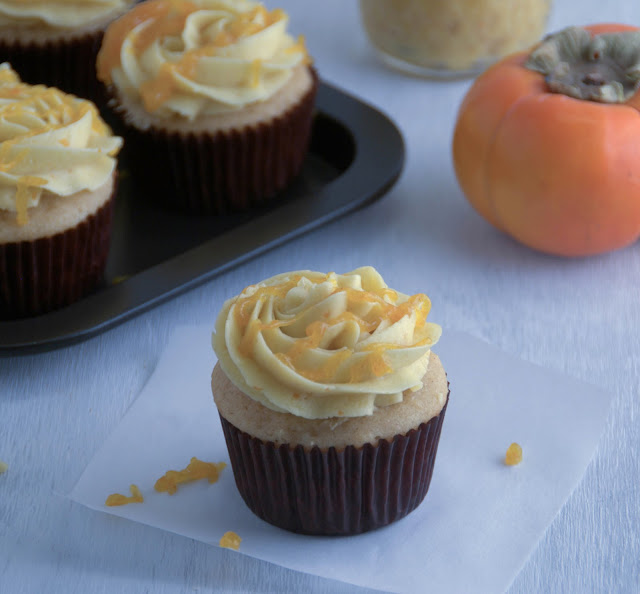 Apple Cider Cupcakes filled with Fuyu Persimmon Curd and frosted with Fuyu Persimmon Swiss Meringue Buttercream www.pineappleandcoconut.com
