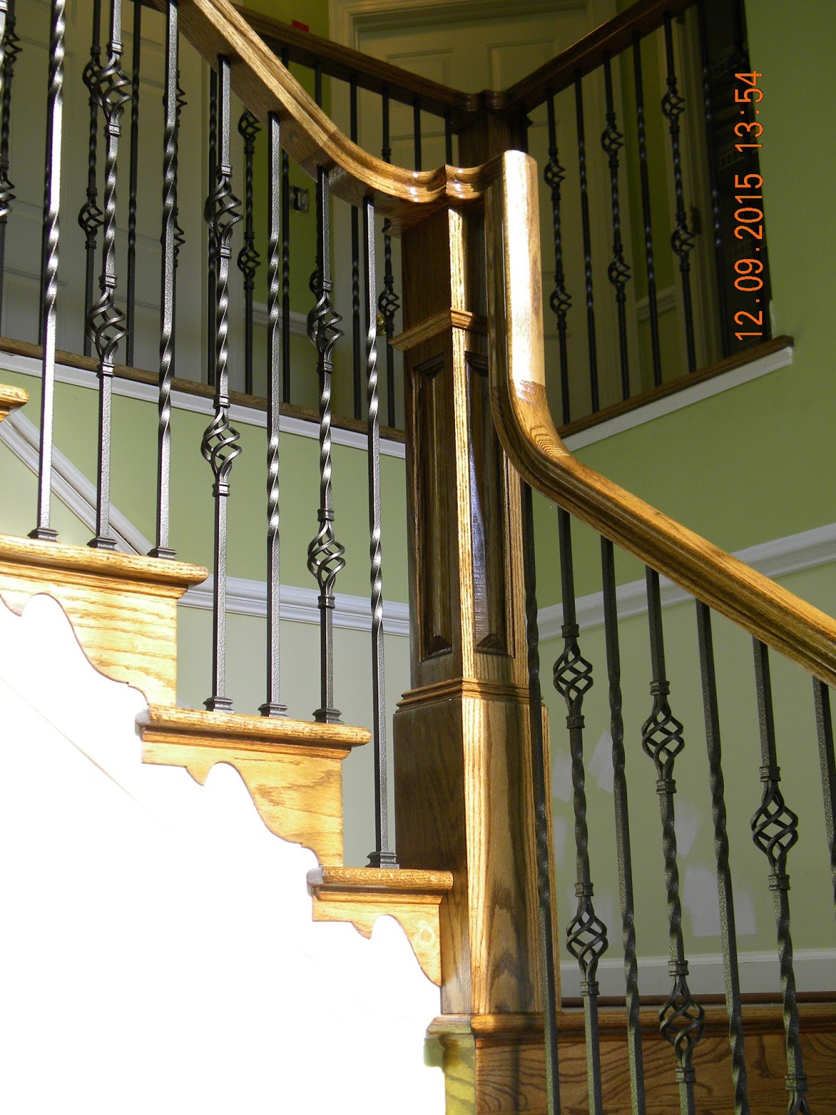 Wood Stairs and Rails and Iron Balusters Oak Stair And Rail Remodel