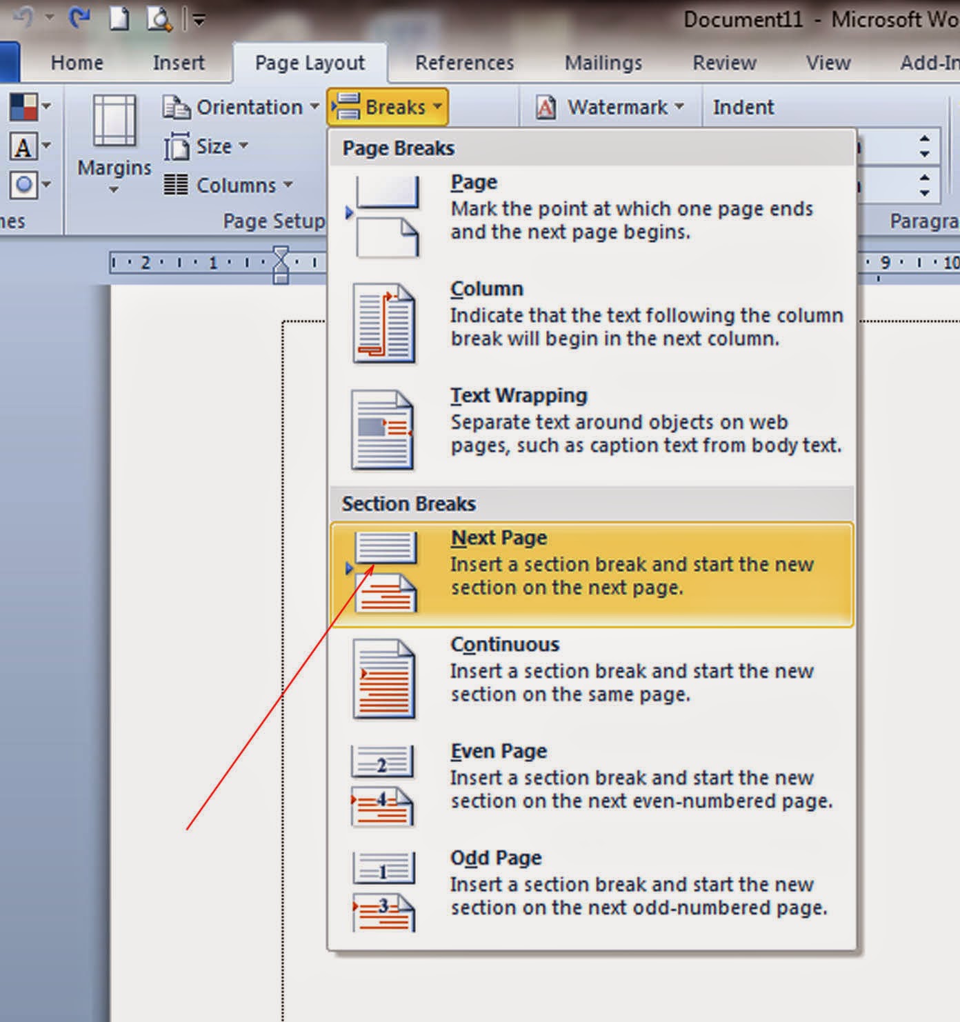 how to add another page in word online