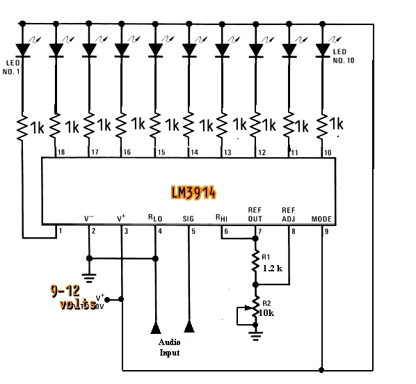 LED Vu meter circuit (LM3914)
