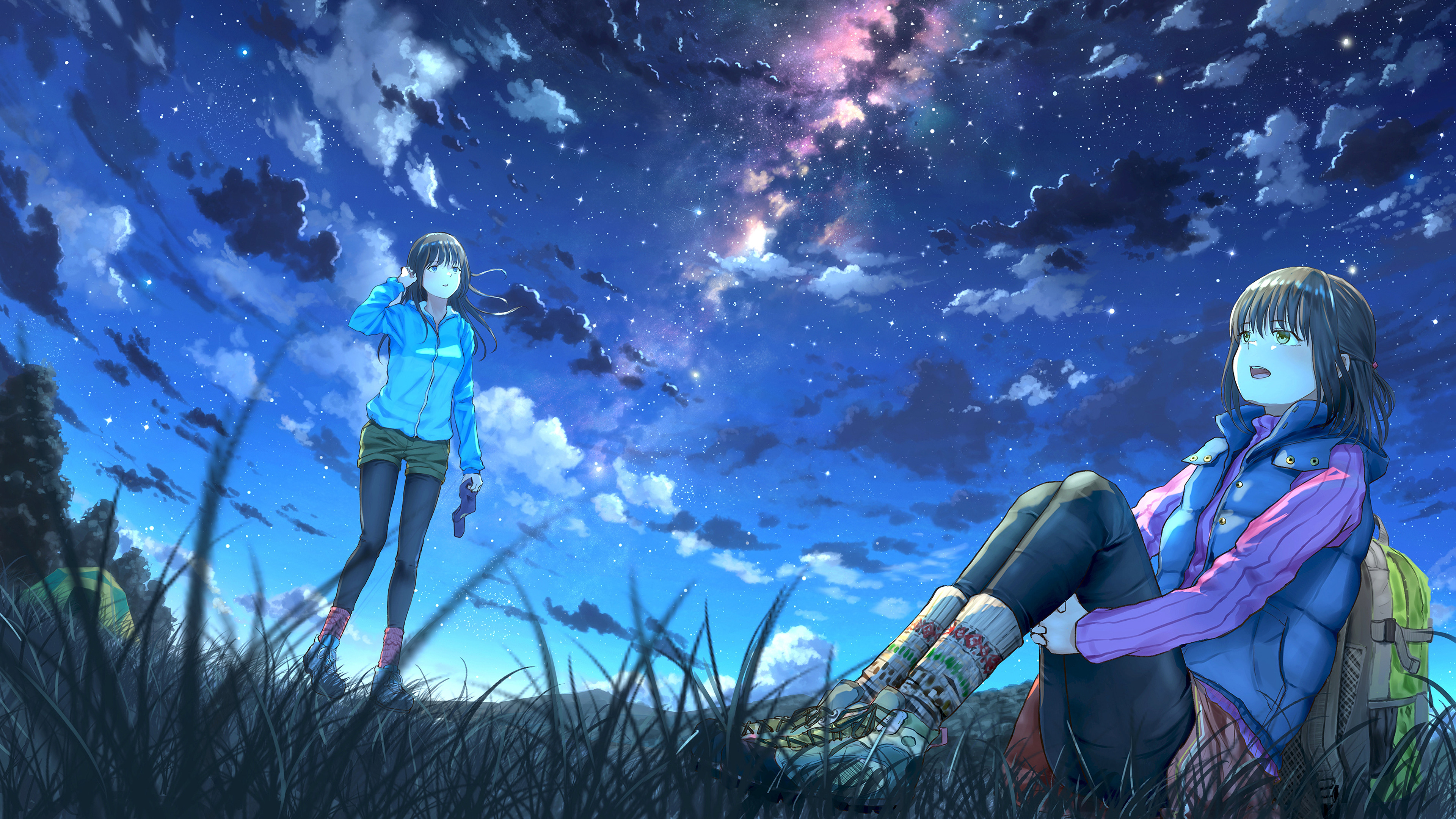Anime, Girls, Night, Sky, Scenery, Clouds, Stars, 4K, #64 ...