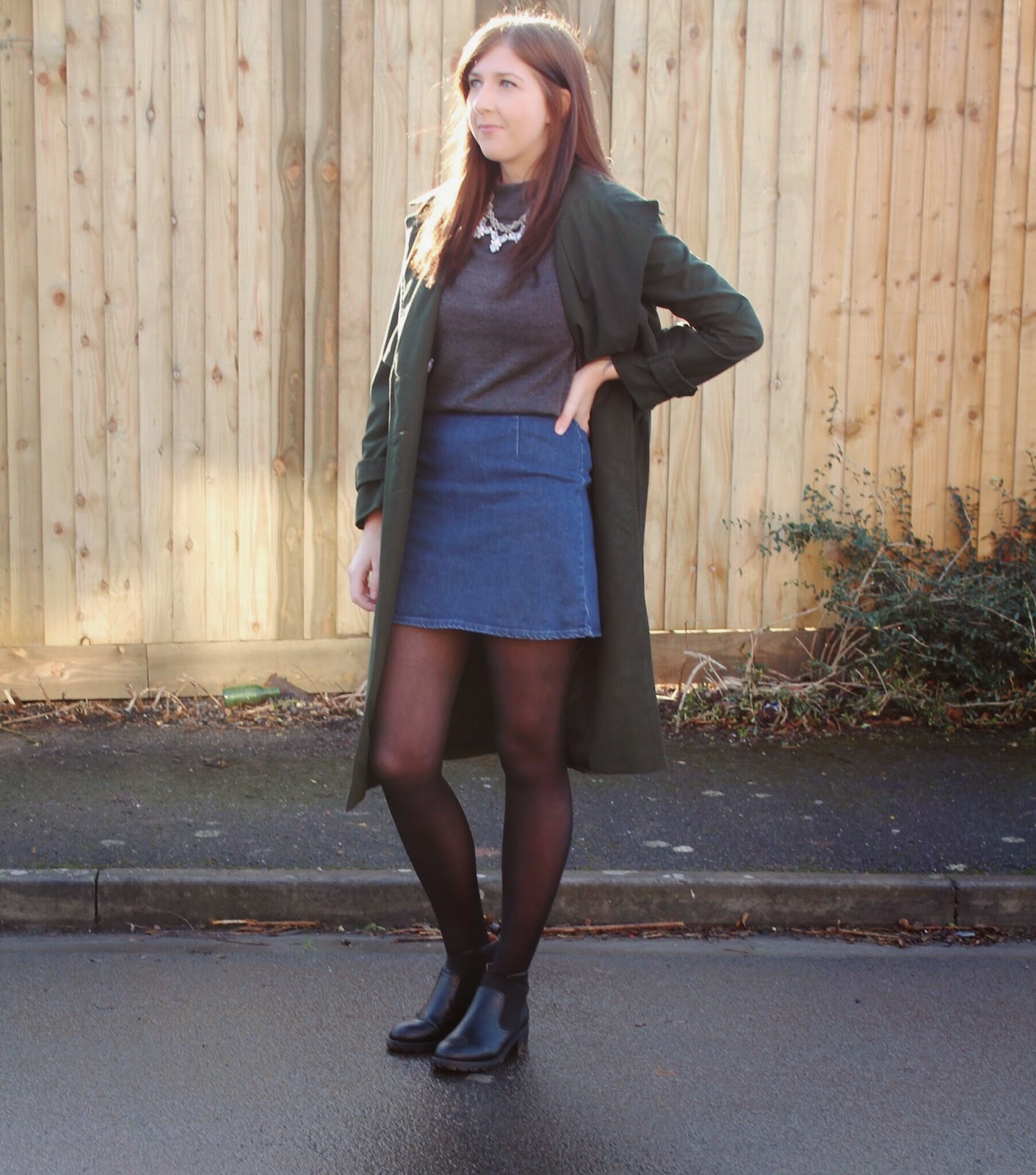 asseenonme, asos, primark, trenchcoat, wiw, whatimwearing, ootd, outfitoftheday, lotd, lookoftheday, alineskirt, denimskirt, rollneck, fbloggers, fblogger, fashionbloggers, fashion, chelseaboots, necklace,  halcyonevelvet