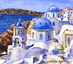 santorini domes watercolor greek greece painting sketch paintings fehling leslie isles naxos architecture ink paper kilimanjaro lb island acquerello artist