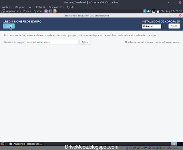 Activamos nuevo hostname en Korora