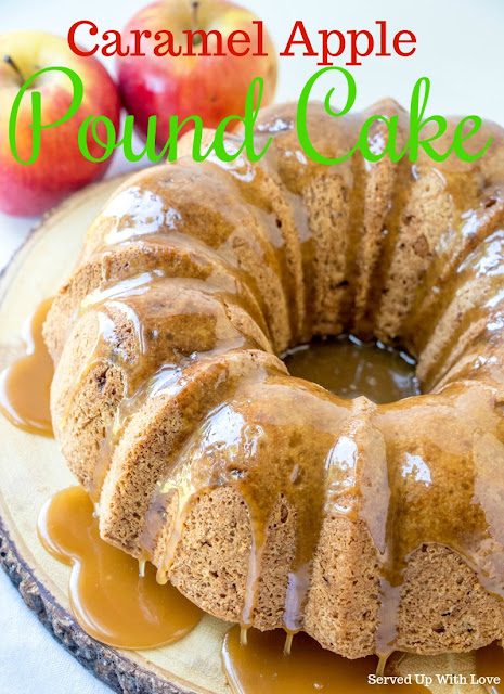 Caramel Apple Pound Cake recipe from Served Up With Love will be a hit with the ones you love. Filled with all the fall flavors you love with a scrumptious caramel glaze.