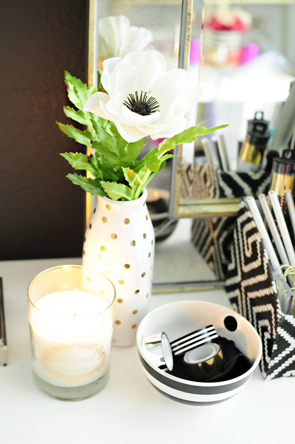 This black, white & gold home office is filled with DIY projects and inspiration that is chic and cheap. Photo by monicawantsit.com